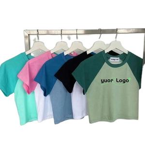 Camiseta Corta de Algodón para Mujer, Estilo Baby Tee, Ajustada, con Logotipo Personalizado, Manga Corta, Informal, Estilo Urbano, Raglan - Product Image 1