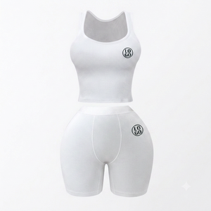 Ensemble 2 pièces décontracté d'été pour femme, couleur unie fluo, débardeur sans manches à col licou et short moulant au genou en coton et élasthanne respirant - Product Image 4