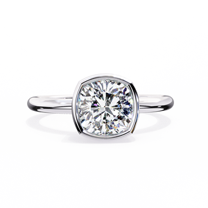Bezel <b>Cushion</b> Lab Grown Diamond <b>Ring</b> Elongated <b>Cushion</b> Cut Engagement Gold for <b>Weddings</b> - Product Image 1