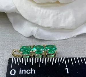 Women's Pretty Pendant Round Cut Simulated Green Emerald 14K Yellow Gold Plated - Product Image 2