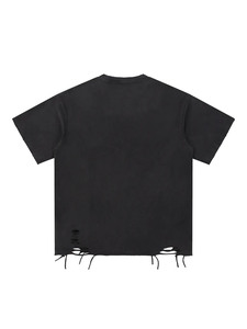 เสื้อยืดวินเทจโอเวอร์ไซส์เสื้อยืดสีดำล้างเสื้อยืดสตรีทเสื้อยืดขนาดใหญ่เสื้อยืดมีรอยขาดขอบเสื้อยืดแฟชั่นกรันจ์ - Product Image 2
