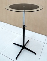 Table basse ronde en verre moderne avec hauteur réglable, design noir petit et léger SCE TB-207G pour la maison, salon, meubles