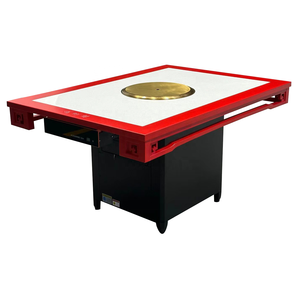 Tavolo Hot Pot Cinese Senza Fumo con Bordo in Legno Massello e Piano in Marmo, Tavolo da Pranzo Rettangolare con Piano a Induzione per Ristorante - Product Image 1