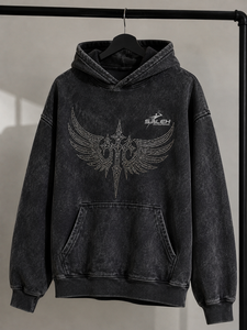 Sweat à capuche surdimensionné personnalisé délavé à l'acide, en coton épais 500 GSM, avec motif graphique en strass, style streetwear, pull, OEM ODM en gros - Product Image 4