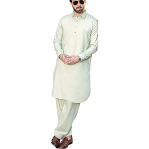 <b>Men</b> Cotton <b>Kurta</b> Shalwar Set Light Green Traditional Casual Wear Regular Fit Ankle Length All Seasons India Pakistan Style - Product Image 1