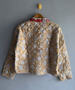 Veste matelassée florale pour femme, col en V, manches trois quarts en coton imprimé, style automne, fermeture boutonnée, cadeau pour elle - Product Image 6