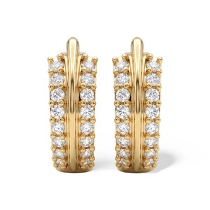 Boucles d'oreilles créoles Huggie en or jaune 9K avec diamant rond 0,44 carat, double rangée Colonnade Impériale, vente en gros - Product Image 1