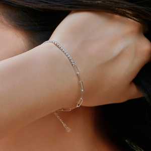 Bracelets demi-chaîne tennis demi-clip en or massif 14 carats, sertis de diamants de laboratoire ronds, style minimaliste, pour usage quotidien, luxe, 6,5 pouces - Product Image 6