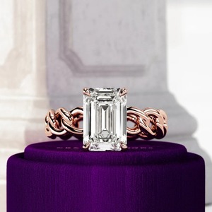Bague de fiançailles et de mariage solitaire en diamant de laboratoire taille émeraude VVS2, chaîne cubaine, pour femme, en or massif 14k/18k - Product Image 3