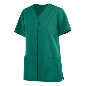 Haut de blouse médicale unisexe en tissu extensible, uniforme d'infirmière d'hôpital, col en V, trois poches, style moderne de tenue médicale - Product Image 1