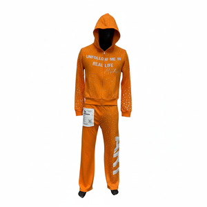 Manufacturers Custom All Over Rhinestone Mens Tracksuit custom embriodry logo with <b>patches</b> High Quality 100% Cotton Heavyweight - Product Image 3