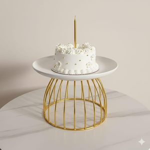 Premium Metal Cake Stand with White Tray & Gold Finish Base Elegant Dessert Stand for Cakes Cupcakes pastries & fruits - Product Image 2