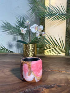 Porte-encens artisanal haut de gamme en résine époxy effet aurore dorée et bois dur, pour bâtonnets et cônes d'encens, méditation - Product Image 3
