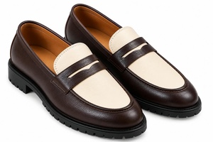 Mocassins Penny bicolores marron et beige pour hommes avec semelle épaisse - Product Image 4