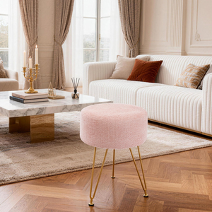 เก้าอี้ทรงกลมโครงเหล็กหุ้มผ้า เบาะนั่งสบาย เก้าอี้พักเท้าแบบออตโตมันสำหรับห้องนอน ห้องนั่งเล่น และโต๊ะเครื่องแป้ง - Product Image 2