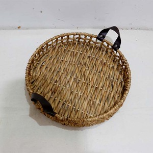 Water Hyacinth Serving Tray Decorative Storage <b>Basket</b> with Leather Handles for Coffee <b>Table</b> Home - Product Image 6