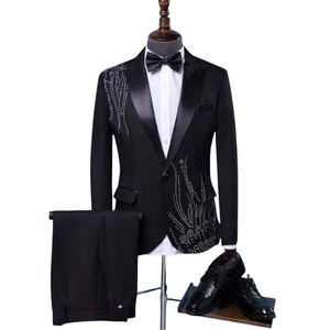 Traje de boda de dos piezas negro intenso para hombre, con solapa tipo chal, estilo clásico para reuniones sociales, blazer, trajes de esmoquin para padrinos de boda - Product Image 1