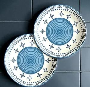 11 Inch Hand-Painted Blue Ceramic Dinner Plate Geometric Floral Stoneware Premium Dishwasher Safe Serving Tableware for Home - Product Image 4