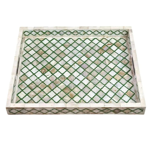 Plateau géométrique en nacre blanche disponible à prix de gros pour l'hôtellerie haut de gamme et les intérieurs modernes et luxueux. - Product Image 1