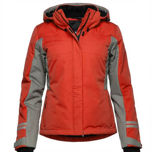 Veste d'hiver rose à capuche OEM avec empiècements gris, fermeture éclair, manches longues, longueur standard, rembourrage en coton, vêtements d'extérieur personnalisés pour femmes - Product Image 2