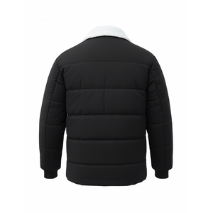 Chaqueta acolchada negra con cuello de sherpa para hombre, abrigo cálido con cremallera y bolsillos con solapa, ropa exterior informal para exteriores - Product Image 3