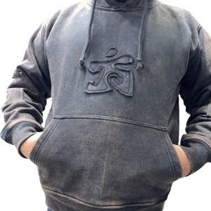 400 GSM poids lourd noir acide lavé à capuche blanc hommes pull Vintage hiver personnaliser Logo sweats à capuche - Product Image 2