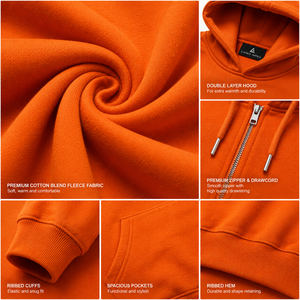 Sweat-shirt à capuche zippé surdimensionné pour homme, orange, avec strass imprimés, en coton épais, style streetwear décontracté - Product Image 5