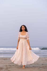 Robe midi à imprimé floral, col bijou, manches 3/4, coupe évasée, tissée, décontractée, pour femme, respirante, coupe ample, avec poches - Product Image 2