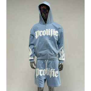2025Hot Sale <b>Short</b> <b>Hoodie</b> 2Piece <b>Men</b> Cotton Tracksuit <b>Short</b> <b>Set</b> Casual With Custom Logo SweatSuit Sport Track Suit puff printing - Product Image 4