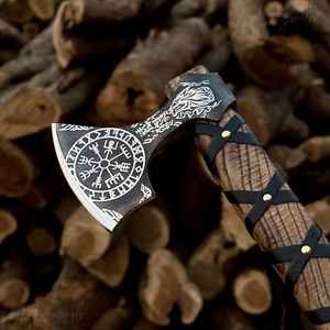 ขวานไวกิ้งเหล็กกล้าคาร์บอนสูงคุณภาพสูง ผลิตด้วยมือ ขายตรงจากโรงงาน สำหรับการตั้งแคมป์กลางแจ้งและการเอาชีวิตรอด พร้อมปลอกหนัง - Product Image 1