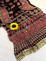 Sari en tissu Ajrakh imprimé de qualité supérieure avec travail de miroir artisanal, sari ethnique traditionnel de créateur pour femmes