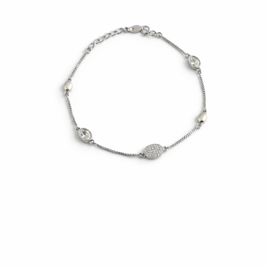 925 Sterling Silver Zircon Bangle Women Minimalist Dainty Chain Jewelry Rhodium Plated High Polish Finish Brilliant Cut Bezel - Product Image 1