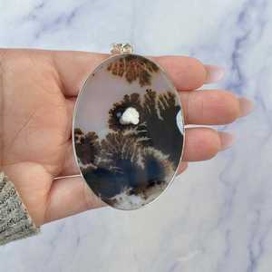 Pendentif Cabochon Ovale en Agate Naturelle Scénique, Fait Main, en Argent Sterling 925, Collier de Fiançailles Vintage pour Femme - Product Image 5