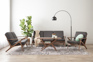 Canapé deux places moderne de style Mid-Century avec accoudoirs en Z, structure en bois sculpté, accoudoirs robustes et revêtement en tissu pour salon d'appartement - Product Image 2