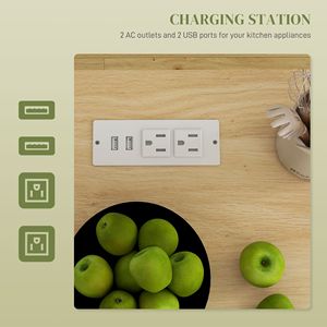 Carrello da Cucina Bianco con Prese Elettriche a Isola Girevole, Cassetti e Ante, Stoccaggio Versatile, Design Moderno, Portatile, in Legno - Product Image 5