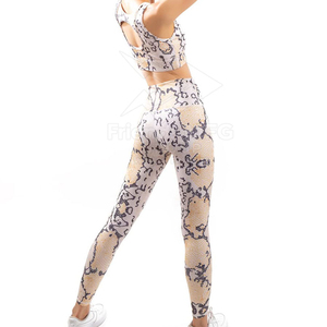 <b>Women</b> Yoga Set High Waist <b>Leggings</b> Quarter Zip Square Neck <b>Crop</b> Top Full Length Seamless Breathable Print Spandex Polyester Set - Product Image 2