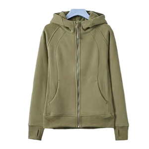 Chaqueta con capucha para mujer, de otoño, para gimnasio, con logo personalizado, color liso, cremallera completa, holgada, para correr al aire libre, diseño estampado antiencogimiento - Product Image 2