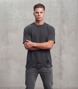 Camiseta Oversize para Hombre, Estilo Grunge Desgastado, Lavado Ácido, Algodón Vintage, Cuello Redondo, Casual, Streetwear - Product Image 3