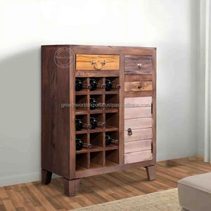 Meuble de rangement industriel en bois massif pour vins et spiritueux, design rustique style ferme, avec porte coulissante Shaker type grange - Product Image 2