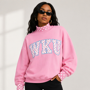 Sweat-shirt surdimensionné personnalisé pour femme, col montant à pois, style rétro universitaire, vêtement de sport graphique - Product Image 1
