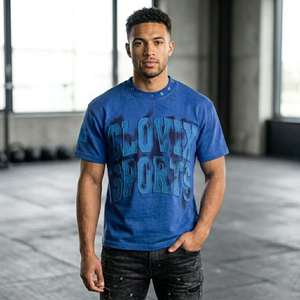 T-shirt bleu pour homme de qualité professionnelle pour l'exportation, avec logo 3D en relief et traitement délavé à l'acide, conçu pour le streetwear international - Product Image 3