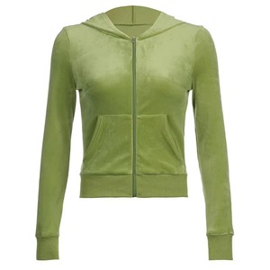 Survêtement en velours personnalisé avec logos, ensembles de survêtements d'hiver en velours zippés, survêtement de jogging 2 pièces en velours pour femme avec strass - Product Image 6