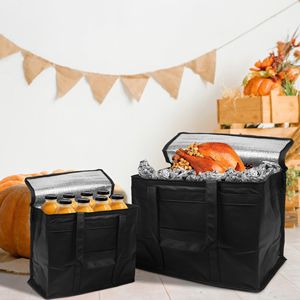 Sac isotherme robuste noir pour la livraison de nourriture et d'épicerie, 20 x 13 x 10 pouces, lot de 2, glacière de traiteur avec fermeture éclair supérieure - Product Image 6