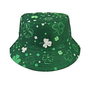 Sombrero tipo pescador unisex, estampado de trébol verde y blanco, algodón y lino, informal, primavera, verano, para adultos - Product Image 6