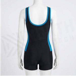 North Approach Women's One Piece Swim Suit With Zipper Front Blue Contrast Binding Quick Dry Spandex Nylon Shorts Bottom - Product Image 2