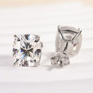 New Look's 925 Sterling <b>Silver</b> White Gold Plated 2.0 Carat Cushion Cut 4 Prong <b>Set</b> Trendy Women's Moissanite <b>Stud</b> <b>Earrings</b> - Product Image 4