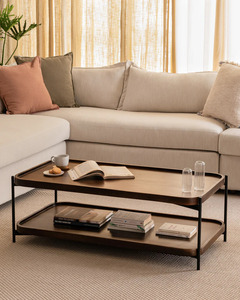 Modern Wood Coffee <b>Table</b> With Iron Frame Two Tier Storage Living Room Furniture Minimalist Design - Product Image 3