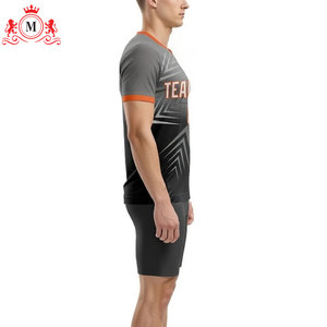 Custom Sublimation Football Jersey Shorts Set Gray Orange Breathable Polyester Adult Unisex Uniform Team <b>Name</b> Number - Product Image 5