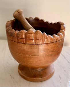 Juego de Mortero y Maja de Madera Artesanal, Molinillo de Especias de Madera Natural, Tazón para Moler Hierbas, Herramienta de Cocina Tradicional, Decoración Rústica para el Hogar - Product Image 1
