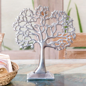 Luxury Handcrafted Silver Aluminium <b>Tree</b> of Life Sculpture Modern Abstract Metal Art <b>Tabletop</b> Figurine for Home Office Decor - Product Image 1